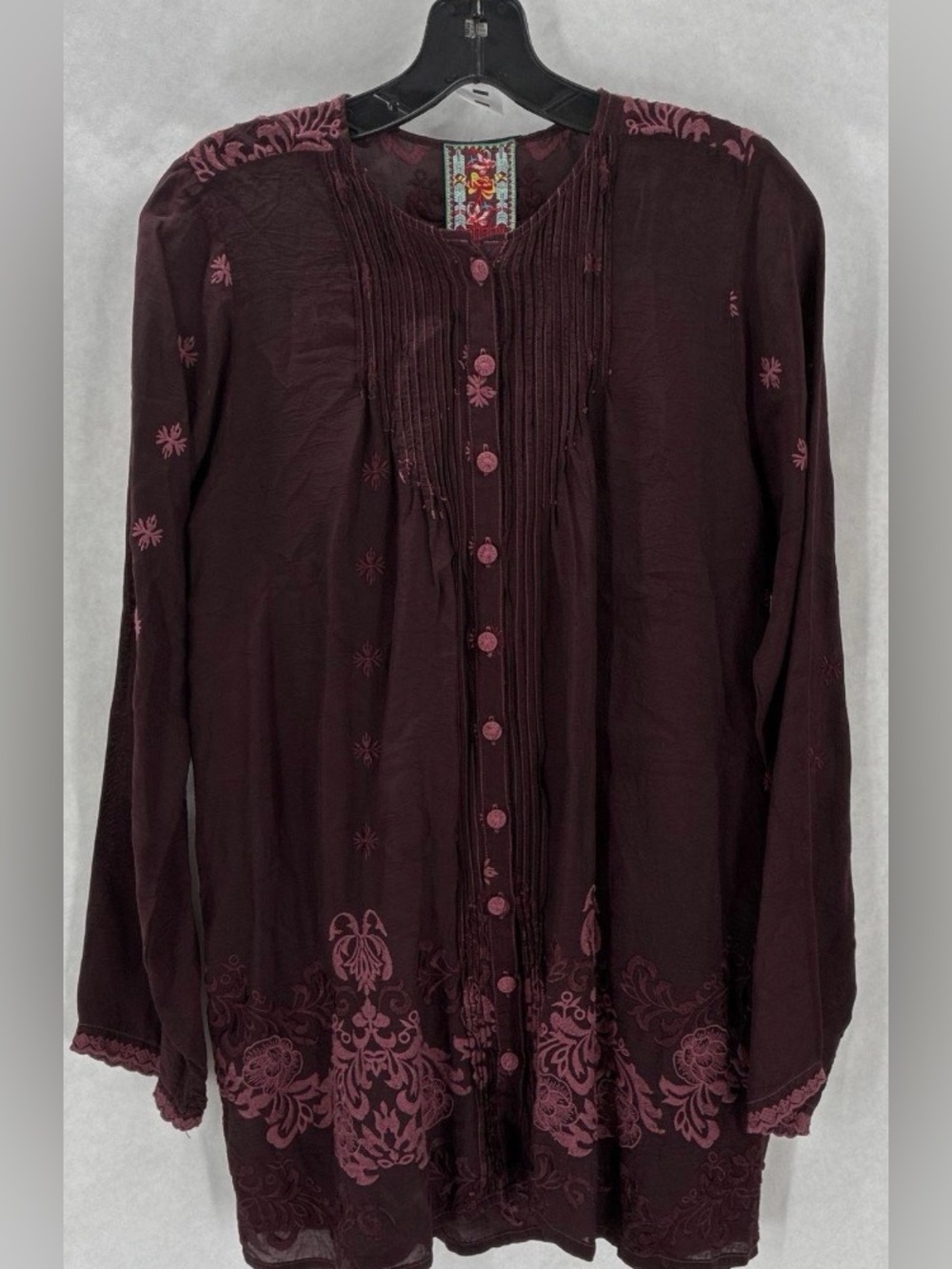 * Johnny Was Boho Plum Embroidered Button-Front Blouse SZ Small